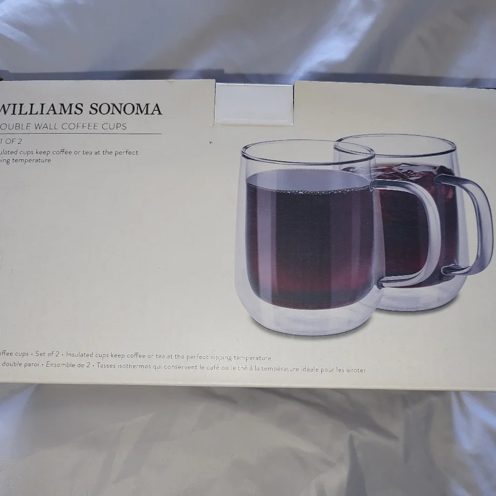 Williams Sonoma Double Wall Coffee Mugs - Clear. NEW IN BOX